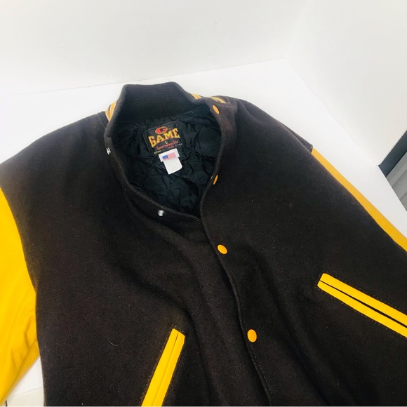Vintage GAME Sportswear Leather Varsity Jacket Mens Large Brown / Yellow Gold - Picture 4 of 5